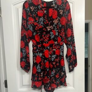 Amazon Black and Red Floral Jumpsuit with Long Sleeves